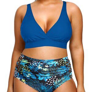 NWT Women's Plus Size Bikini High Waisted Swimsuits Two Piece Bathing Suits